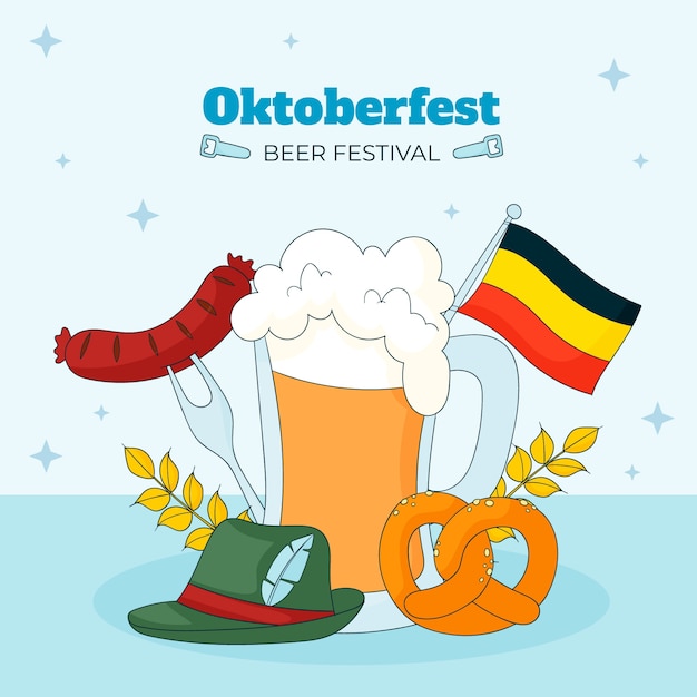 Vector ilustración dibujada a mano para la celebración del festival de la cerveza oktoberfest