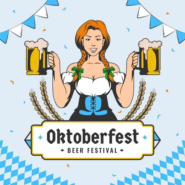 Ilustración dibujada a mano para la celebración del festival de la cerveza oktoberfest