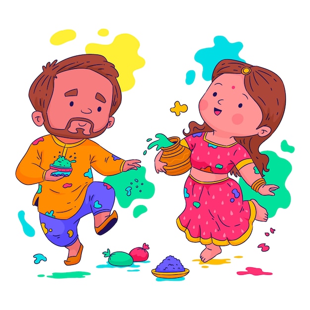 Ilustración dibujada a mano para la celebración del festival de holi.