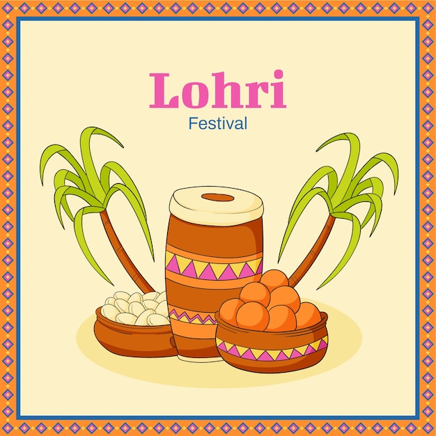 Ilustración dibujada a mano para la celebración del festival lohri