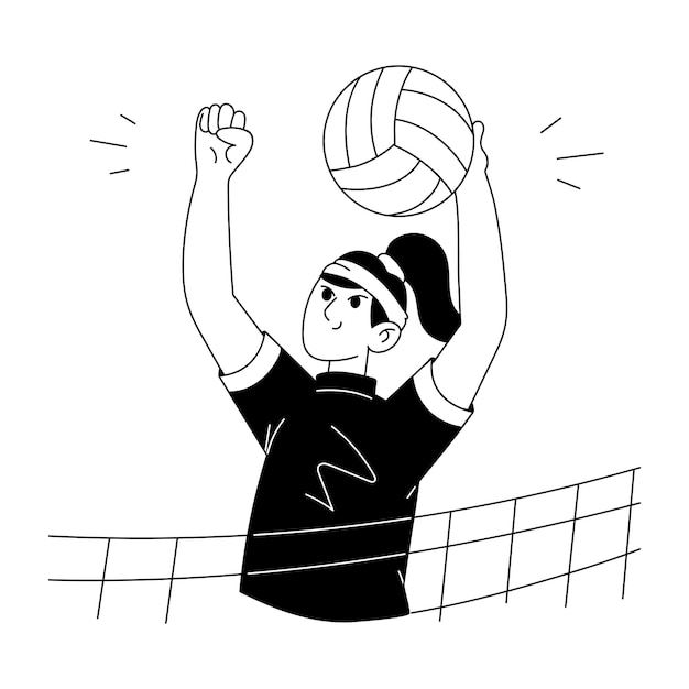 Una ilustración dibujada a mano de una chica de voleibol