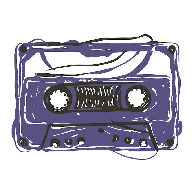 Ilustración dibujada a mano de una cinta de cassette retro