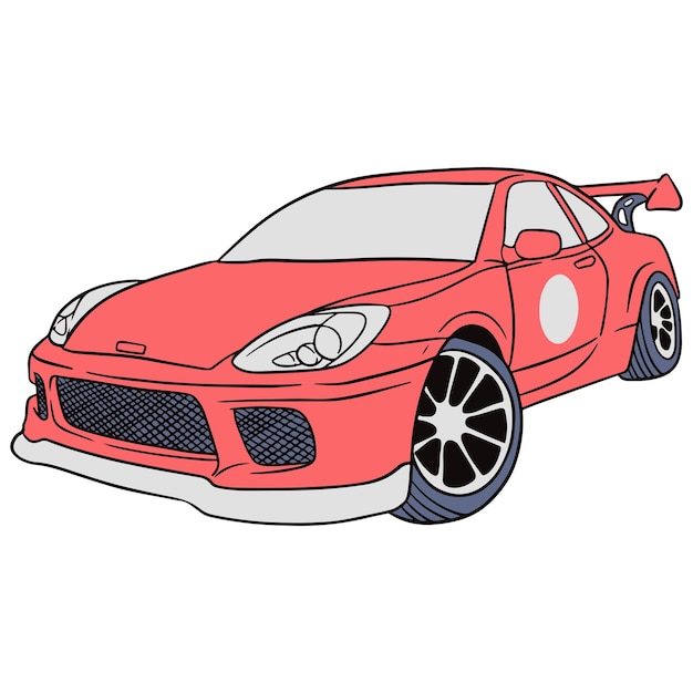 Ilustración dibujada a mano de un coche deportivo
