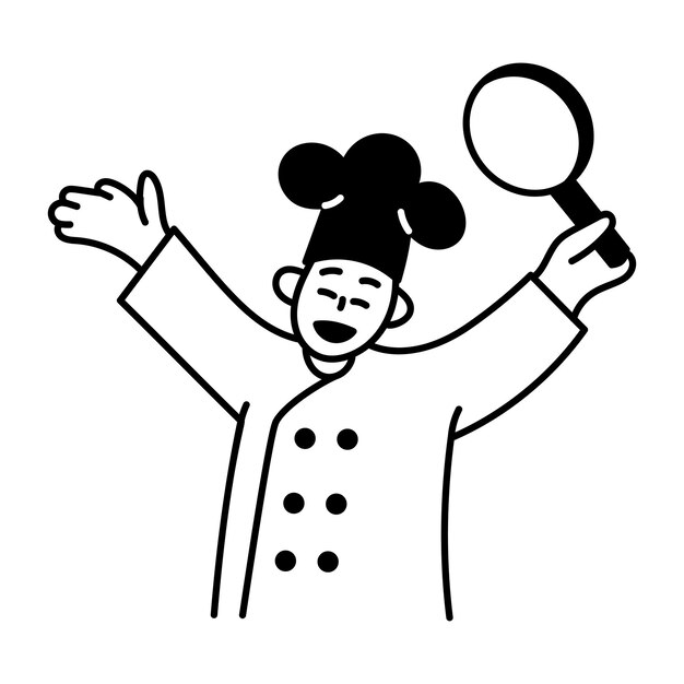 Una ilustración dibujada a mano de un cocinero feliz