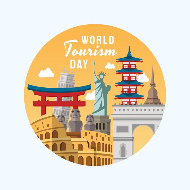 Ilustración dibujada a mano del concepto del día mundial del turismo.