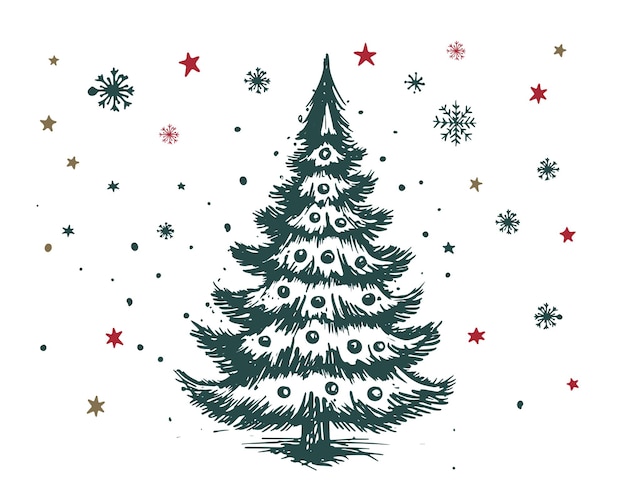 Ilustración dibujada a mano del conjunto de árboles de Navidad