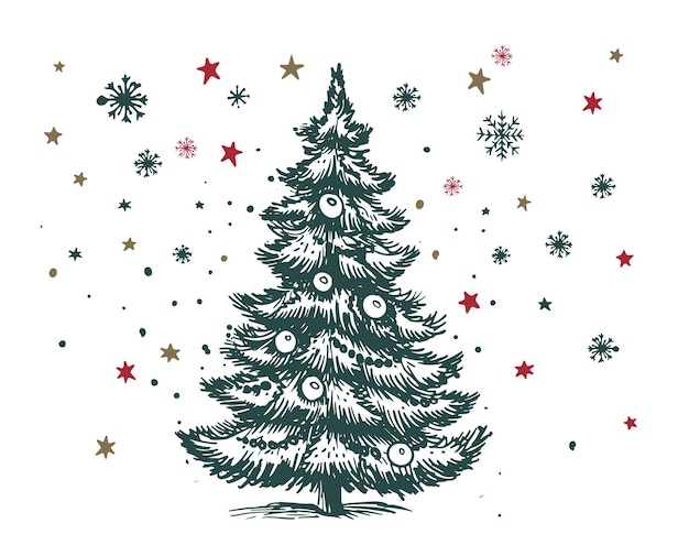 Ilustración dibujada a mano del conjunto de árboles de Navidad
