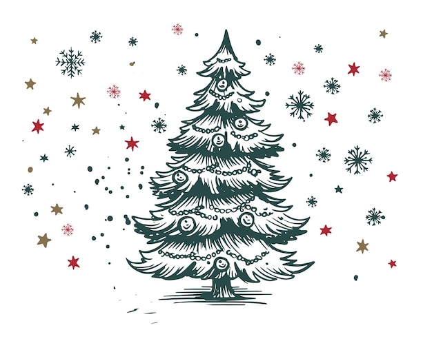 Ilustración dibujada a mano del conjunto de árboles de Navidad
