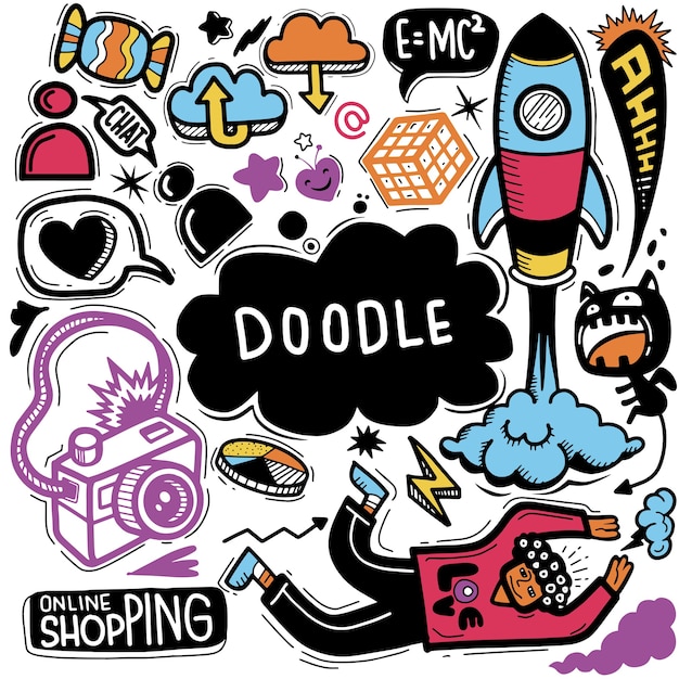 Ilustración dibujada a mano del conjunto de doodle