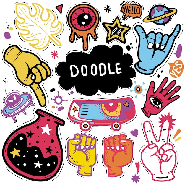 Vector ilustración dibujada a mano del conjunto de doodle