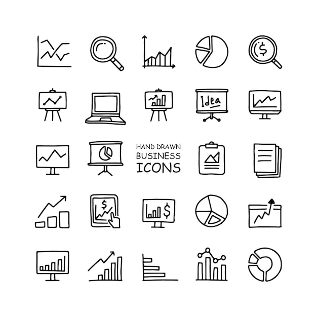 Ilustración dibujada a mano de un conjunto de iconos comerciales