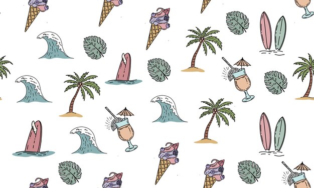 Ilustración dibujada a mano del conjunto de iconos de verano