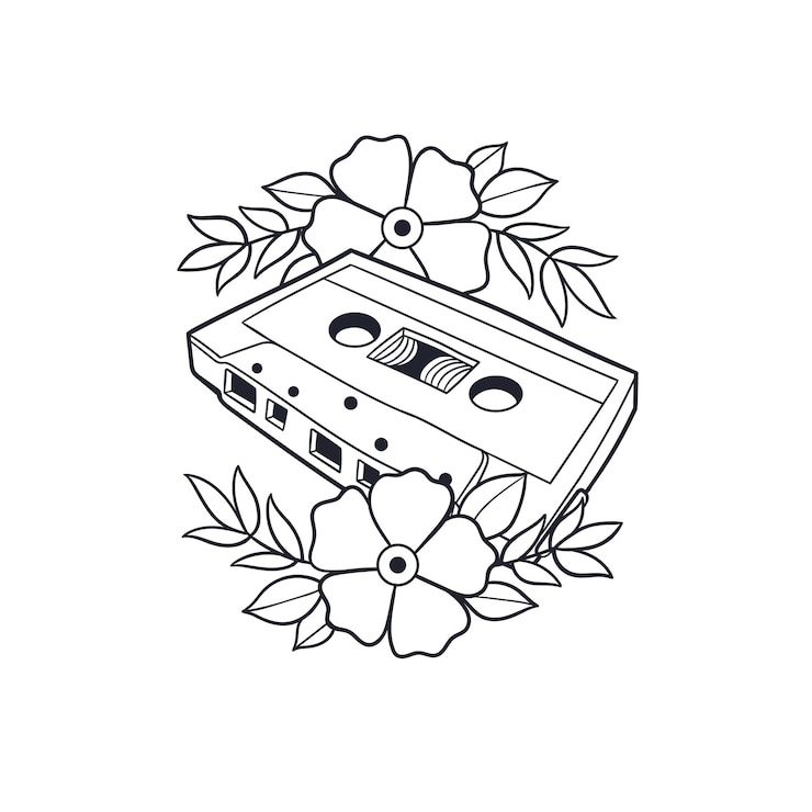 Vector ilustración dibujada a mano del contorno del casete