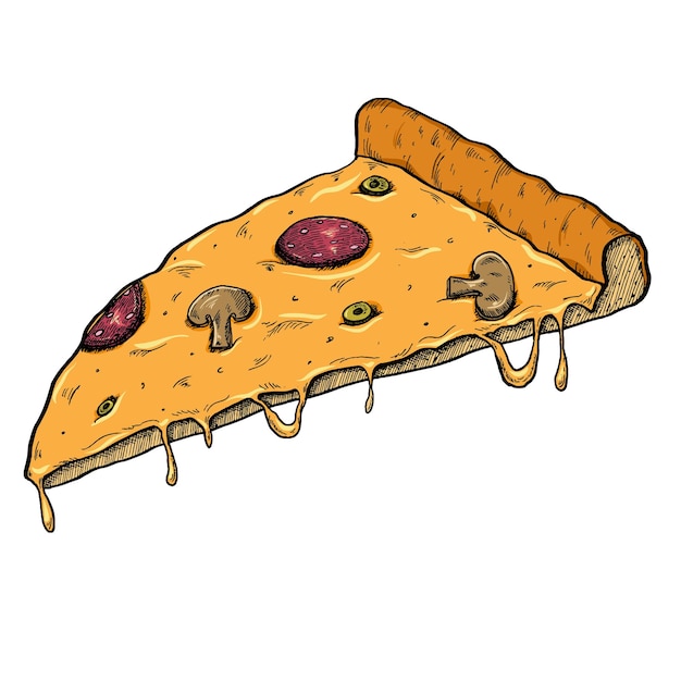 Ilustración dibujada a mano de corte de pizza aislado sobre fondo blanco elemento de diseño para cartel tarjeta banner camiseta emblema signo ilustración vectorial