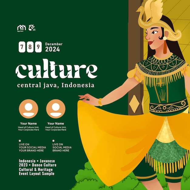 Vector ilustración dibujada a mano de la cultura indonesia kukila danza surakarta