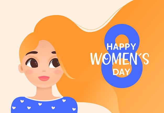 Ilustración dibujada a mano del día internacional de la mujer con mujer con cabello largo y rubio