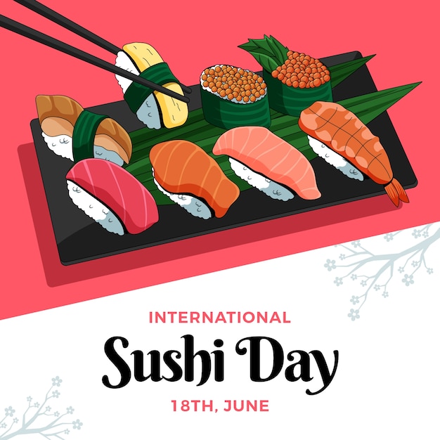Vector ilustración dibujada a mano del día internacional del sushi