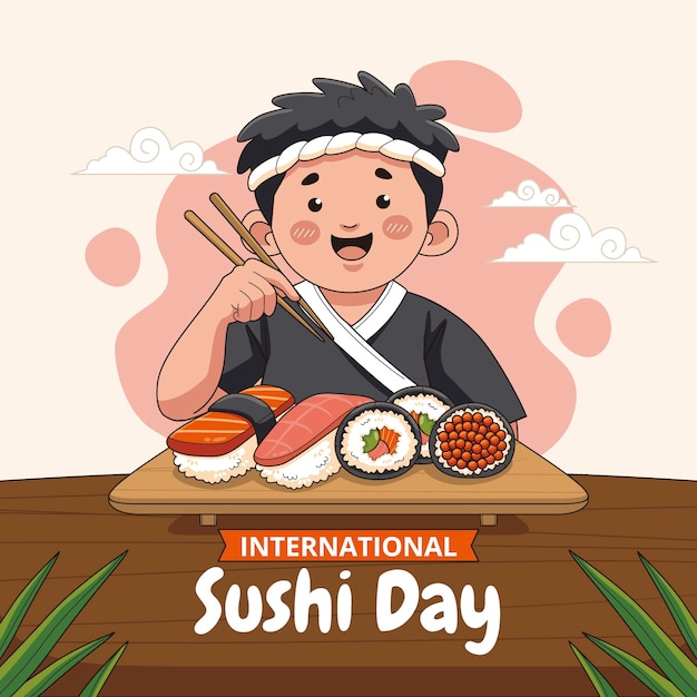 Ilustración dibujada a mano del Día Internacional del Sushi