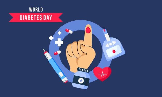 Ilustración dibujada a mano del día mundial de la diabetes