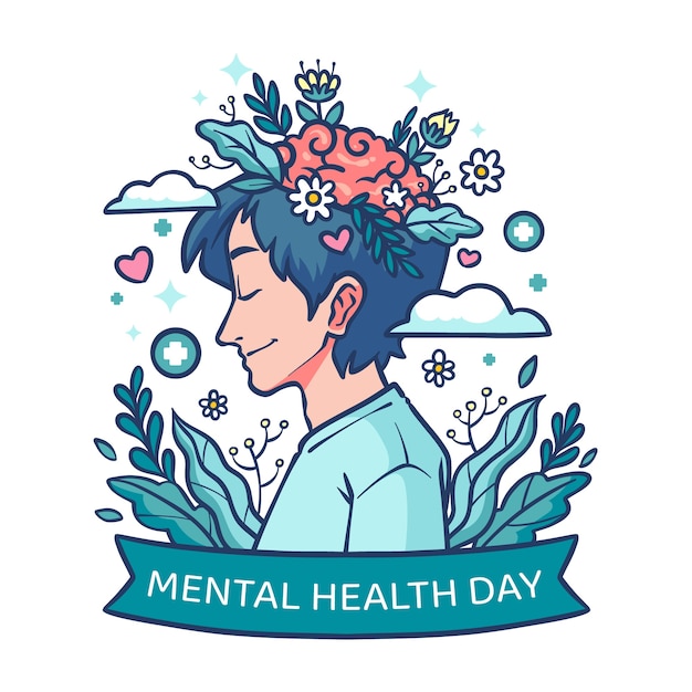 Vector ilustración dibujada a mano para el día mundial de la salud mental