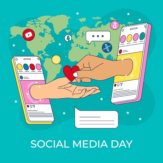 Ilustración dibujada a mano para el Día de las Redes Sociales