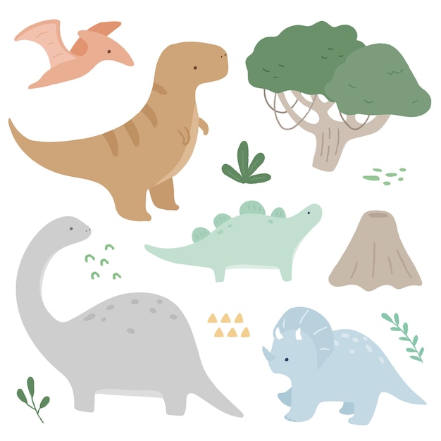 Vector ilustración dibujada a mano de dinosaurios