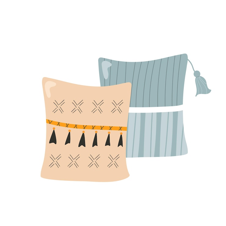 Vector ilustración dibujada a mano de dos cojines decorativos
