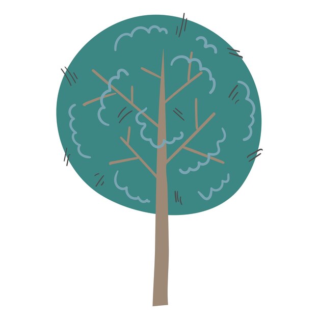 Ilustración dibujada a mano de un elemento de árbol aislado verde para la decoración