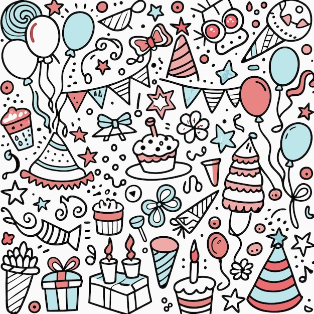 Ilustración dibujada a mano de elementos de la celebración del cumpleaños