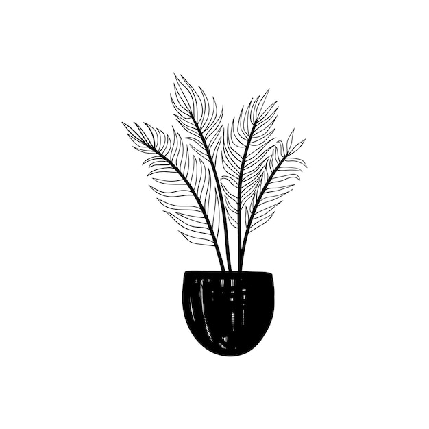 Ilustración dibujada a mano Esquema de garabato Planta en maceta