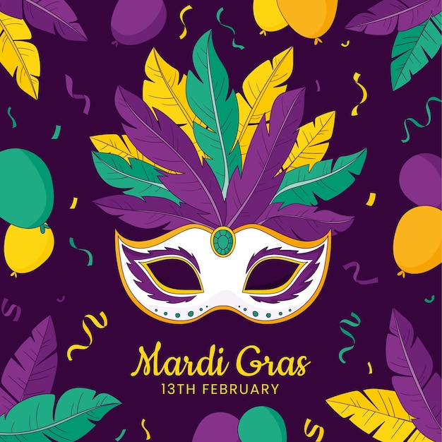 Vector ilustración dibujada a mano para el festival de mardi gras