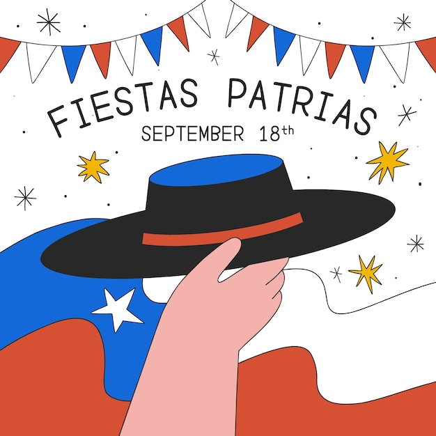 Vector ilustración dibujada a mano para fiestas patrias chile