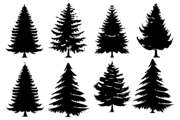 Ilustración dibujada a mano en fondo blanco de la silueta del árbol de Navidad
