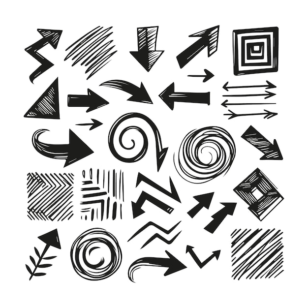 Ilustración dibujada a mano con formas geométricas creativas que apuntan al contorno y marcos de garabateo