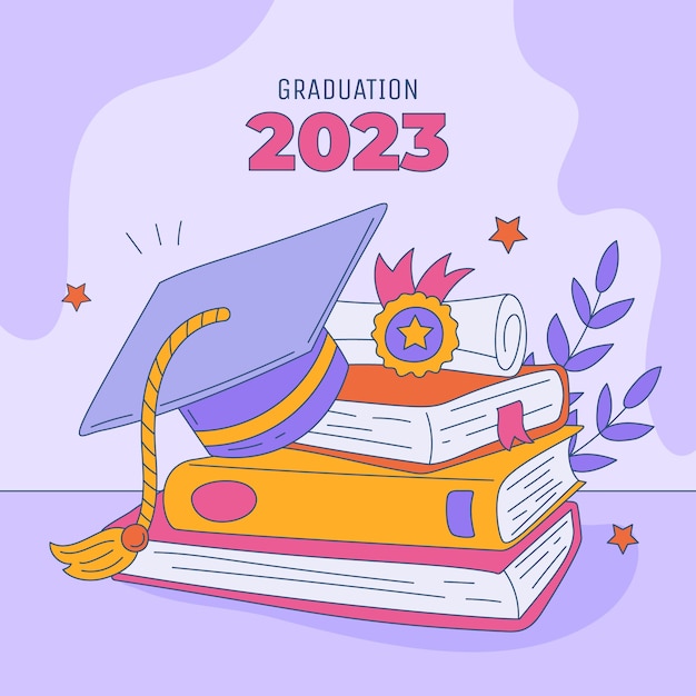 Vector ilustración dibujada a mano para la graduación de la clase 2023