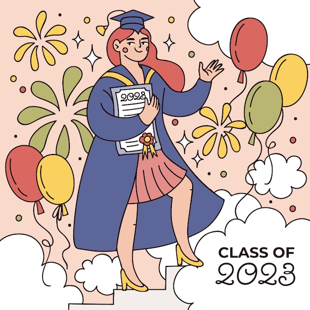 Ilustración dibujada a mano para la graduación de la clase 2023