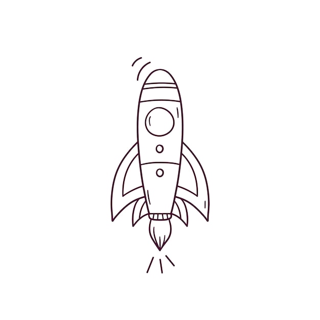 Ilustración dibujada a mano del icono del cohete Ilustración de boceto vectorial de Doodle
