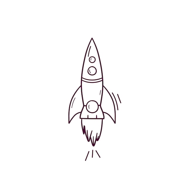 Ilustración dibujada a mano del icono del cohete Ilustración de boceto vectorial de Doodle