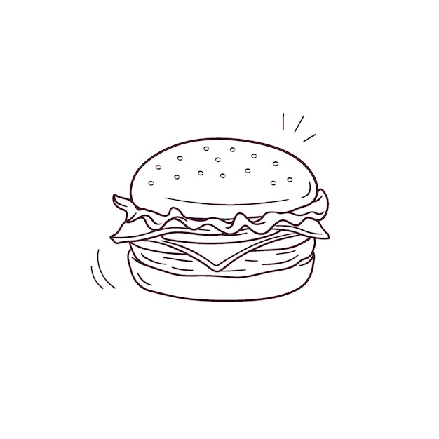 Vector ilustración dibujada a mano del icono de la hamburguesa con queso ilustración de boceto vectorial de doodle