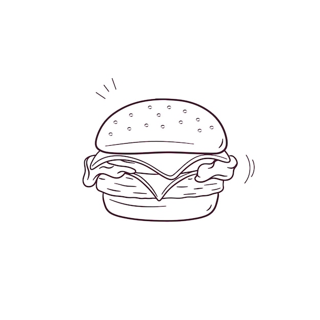Vector ilustración dibujada a mano del icono de la hamburguesa con queso ilustración de boceto vectorial de doodle