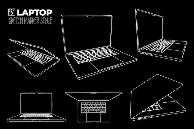 Ilustración dibujada a mano Laptop con trazos de marcador