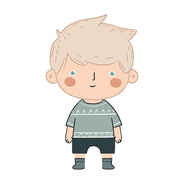 Ilustración dibujada a mano de un lindo niño rubio en estilo escandinavo para niños Clipart del personaje del niño