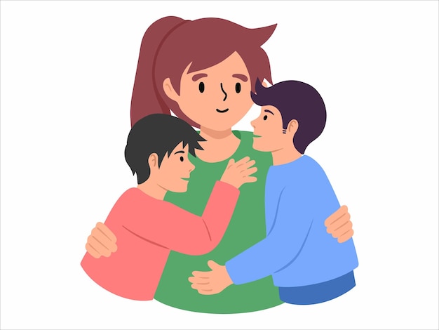 Ilustración dibujada a mano de mamá dos hijos