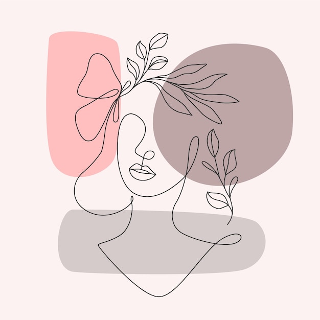 Vector ilustración dibujada a mano mínima de mujer y flores. estilo de arte lineal