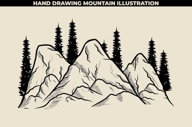 Ilustración dibujada a mano de una montaña. se puede imprimir en pegatinas, camisetas, etc. formato de archivo eps.