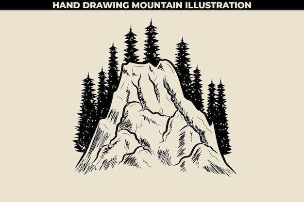 Ilustración dibujada a mano de una montaña. Se puede imprimir en pegatinas, camisetas, etc. Formato de archivo EPS.