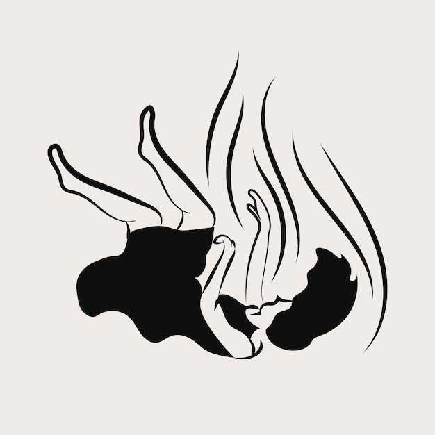 Ilustración dibujada a mano de una mujer cayendo en un vestido como un concepto de salud mental