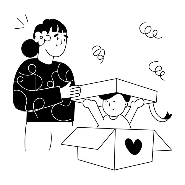 Ilustración dibujada a mano de un niño deseando a su madre