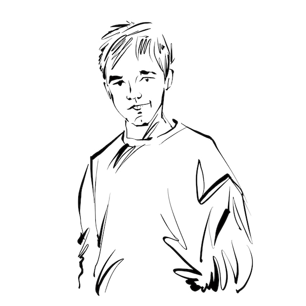 Ilustración dibujada a mano de un niño sonriente sobre fondo blanco.