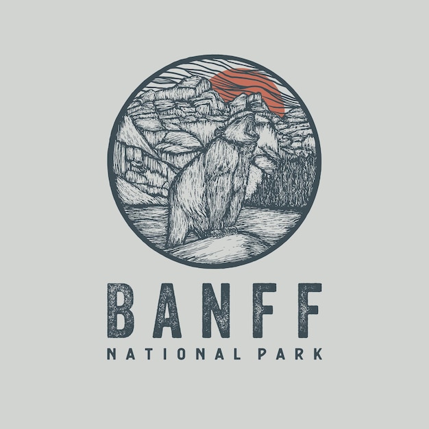 Ilustración dibujada a mano del parque nacional banff